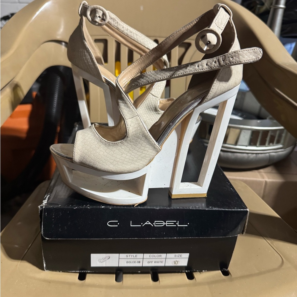 C Label Women's Beige Platform Heels
